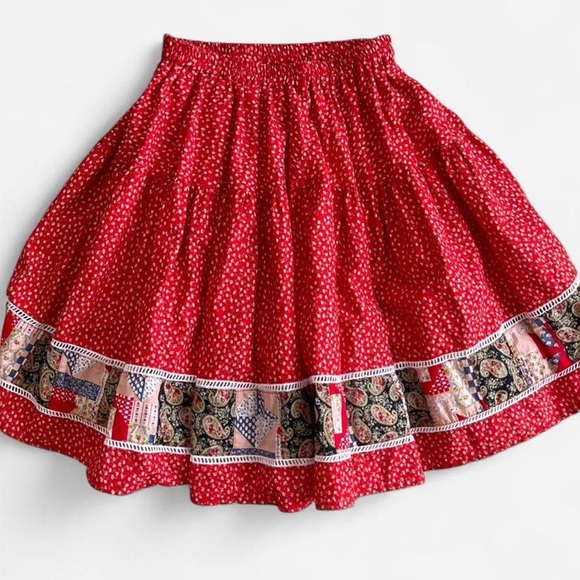 El Daniel Dresses & Skirts - Vintage Red Floral Print Patchwork Western Prairie Square Dance Skirt